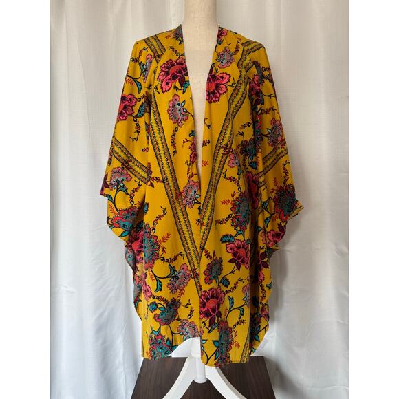 Boutique + Sweaters - Boutique Floral Kimono Cardigan Boho Open Front Duster Festival Plus Size